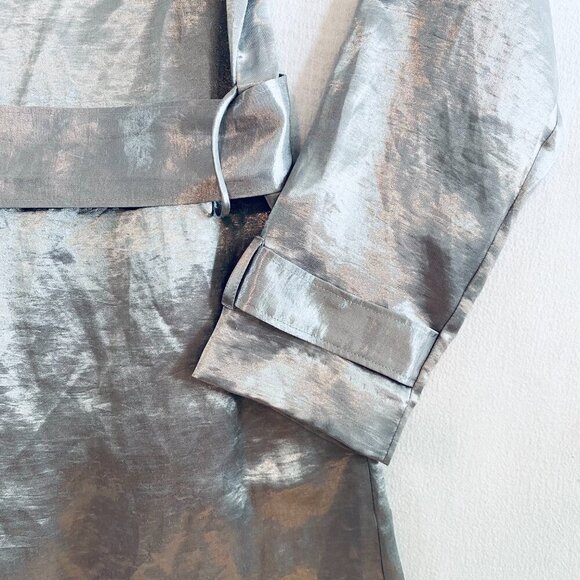 Isda & Co silver linen trench coat Womens Extra Small vintage metallic statement - Picture 3 of 11